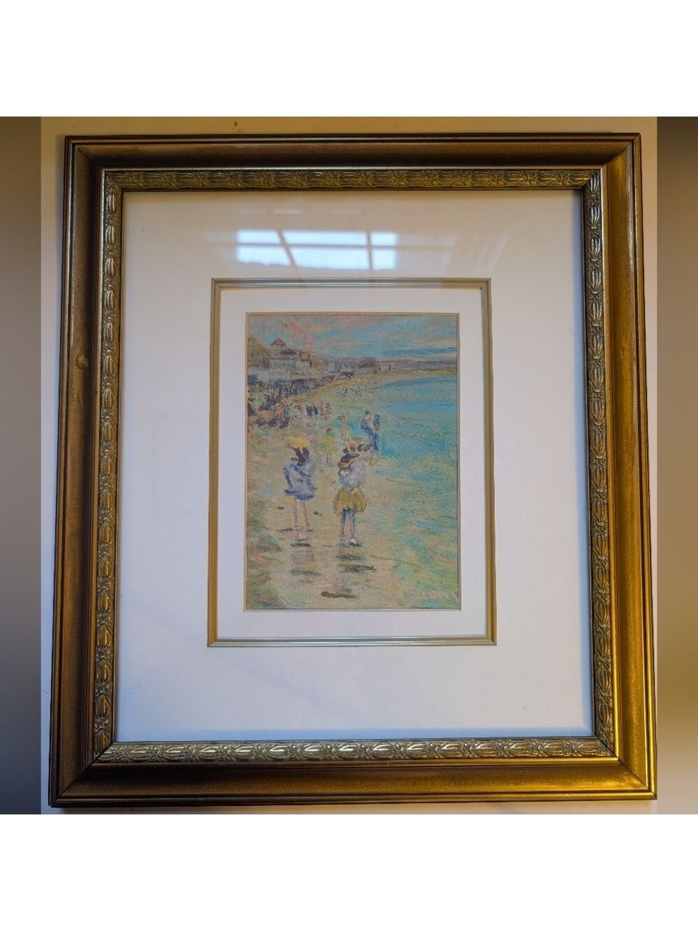 David Drum "The Pavilion at Old Crystal Beach" oil pastel Framed